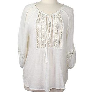Kate and Sam Sheer White  3/4 Sleeve Boho Tie Tunic